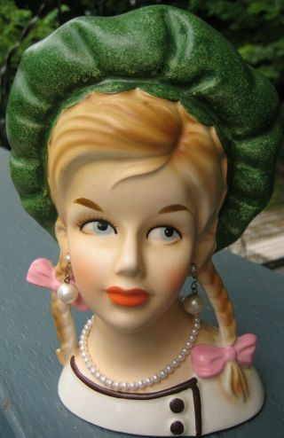 GORGEOUS VERY RARE VHTF TEEN HEAD VASE BY LEGO W.  GREEN BERET & BRAIDS HEADVASE 3