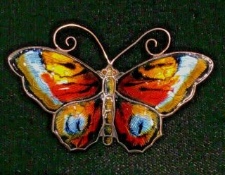 Gorgeous DAVID - ANDERSEN Guillochet Sterling Enameled BUTTERFLY Pin NORWAY 2