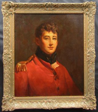 Portrait Of A Young Handsome British Officer Old Antique Oil Painting