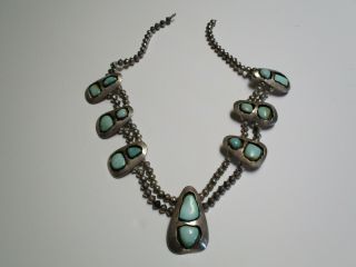 Vintage Pawn Indian Navajo Sterling Silver Turquoise Squash Blossom Necklace