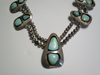VINTAGE PAWN INDIAN NAVAJO STERLING SILVER TURQUOISE SQUASH BLOSSOM NECKLACE 3