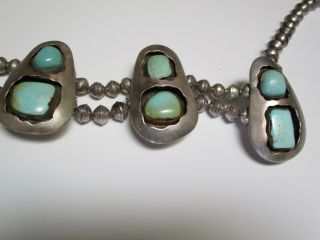 VINTAGE PAWN INDIAN NAVAJO STERLING SILVER TURQUOISE SQUASH BLOSSOM NECKLACE 5