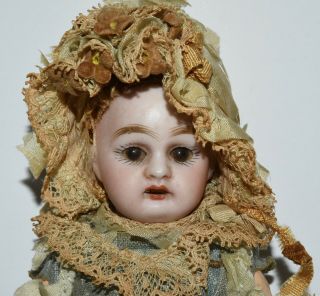 Small Antique Bisque Porcelain Doll Jointed Open Close Eyes Open Mouth 6 1/2 "