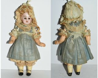 Small Antique Bisque Porcelain Doll Jointed Open Close Eyes Open Mouth 6 1/2 