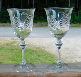 Elegant Pair Antique Cut Glass Wine Glasses