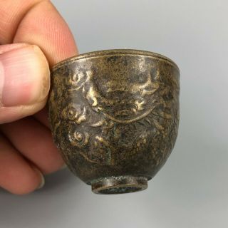 Chinese Rare Old Antique Collectible Solid Brass Handwork Dragon Design Wine Cup