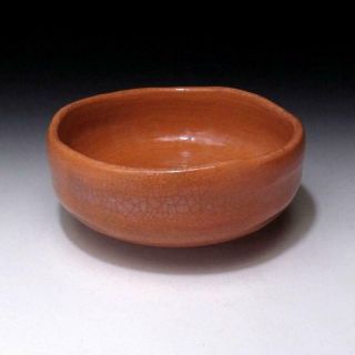 MF5: Vintage Japanese Pottery Tea Bowl,  Raku ware,  AKA RAKU 5