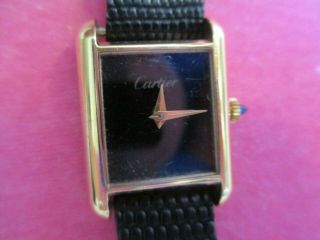 Vintage Cartier Women’s Tank Watch Black Dial 18k Gold Electroplated Hand Wind