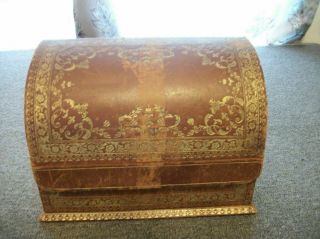 Leather Letter Mail Holder Made In France Antique 9 1/4 X 7 X 4 Fabric Lined