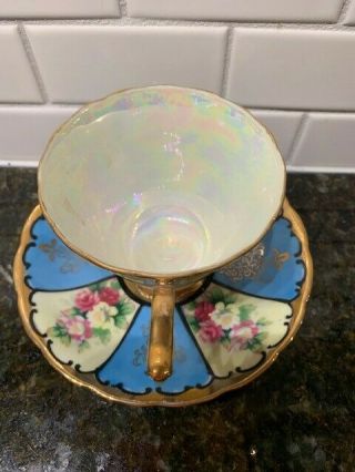 Royal Sealy China Japan Blue w/ Roses Teacup And Saucer with Gold Trim 5