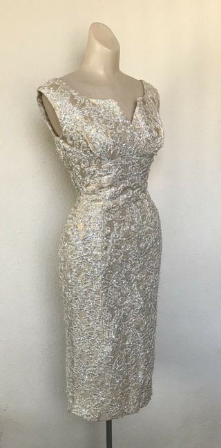 Rare Vtg 50s Gold Lame Sequin Burlesque Showgirl Tight Fitted Dress Vlv Wiggle
