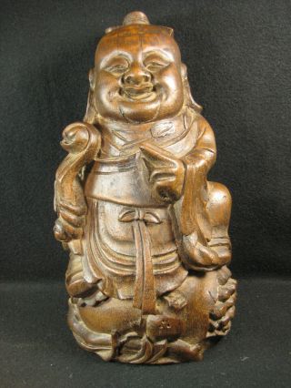 Antique Chinese Hand Carved Buddhist Hotei God Of Luck Timber Bamboo Carving