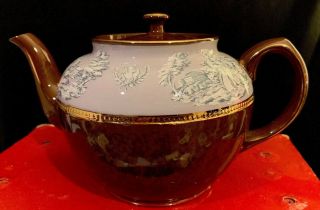Vintage Sadler England Brown Betty Teapot Gold Gilt Grecian Motif 2635