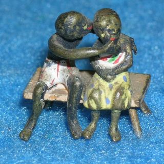 Antique Cold Painted Vienna Bronze Figure African American Couple On Bench