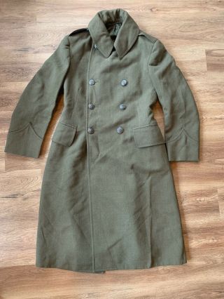 Vintage Wwii Usmc Marine Corps Wool Overcoat Trench Coat Us Military Army Green