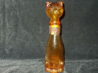 Vintage Italian Amber Glass Wine Cat Decanter W/ Collar