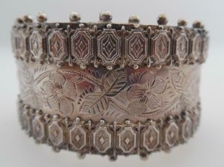 Hallmarked Victorian 1883 Sterling Silver Wide Etruscan Cuff Bangle/bracelet (f27