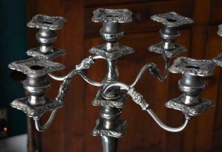 ANTIQUE ENGLISH SHEFFIELD SILVER PLATE ORNATE BAROQUE FIVE ARM CANDELABRA PAIR 4