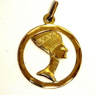 18k Yellow Gold Nefertiti African Medallion Pendant Charm 5.  2g Estate Vintage