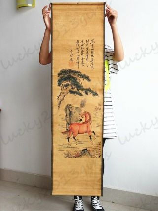 Chinese vintage style Paper Mural.  Scroll Frescoes Tigers Crane Eagle and Horse 5