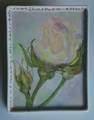 Hand - Painted Porcelain Tray - With Robust Rose