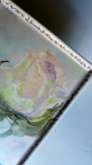 Hand - painted Porcelain Tray - with Robust Rose 2