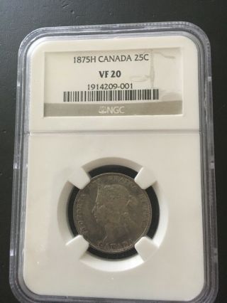 Canada Canadian Ngc Vf 20 1875 H Quarter 25 Cents Rare