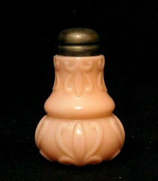 Antique Vintage Light Pink Milk Glass Shaker Fleur - De - Lis Raised Design Orig Top