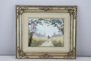 Vintage James Llewelyn Reverse Oil On Glass Painting Titled " After The Hunt "