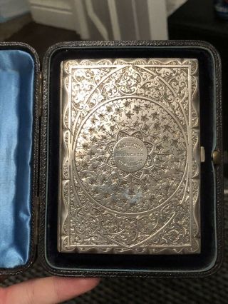 Magnificent Victorian Solid Silver Cigarette Case.  Box