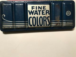 Vintage Milton Bradley Fine Water Colors 16 Color Paint Tin With Brushes