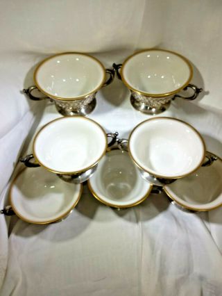 Frank Whiting Sterling Silver Bouillon Soup Cup holder Lenox insert set of 7 3