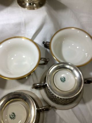 Frank Whiting Sterling Silver Bouillon Soup Cup holder Lenox insert set of 7 7