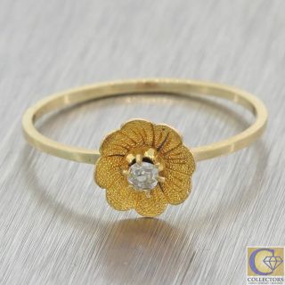 1880 Antique Victorian Estate 14k Yellow Gold Diamond Cosmos Open Flower Ring F8
