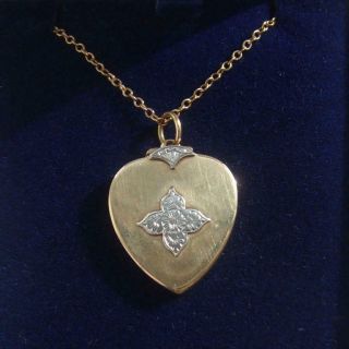 Rare Vintage Art Deco 9ct Gold & Palladium Heart Shaped Locket On Chain 5.  24g