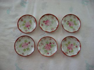 Vintage Set Of 6 Hand Painter Floral Porcelain Butter Pats