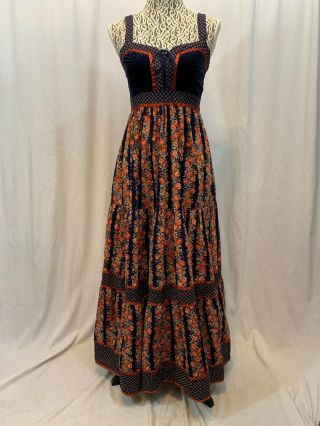 Vitg 70s Jessica Gunne Sax Long Corset Floral Prairie Hippy Boho Summer Dress 11