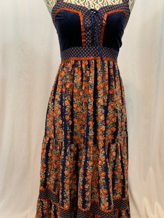 Vitg 70s Jessica Gunne Sax Long Corset Floral Prairie Hippy Boho Summer Dress 3