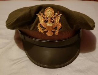 Wwii Us Army Officer Crusher Hat W/ Black Visor & Strap 7 1/4