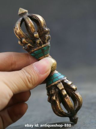 4.  7 " Antique Nepal Tibetan Buddhism Bronze Dorje Xiangmo - Chu Phurba Dagger Holder