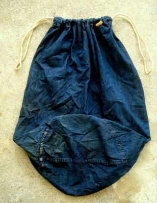Vintage 1940 ' s WWII WW2 US Navy USN Military Indigo Denim Laundry Bag Barracks 4