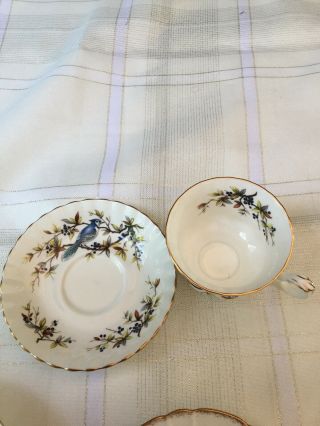 3 Vintage Floral Tea Cups & Saucers Bone China.  Royal Albert & Stafford,  BLUE JAY 4