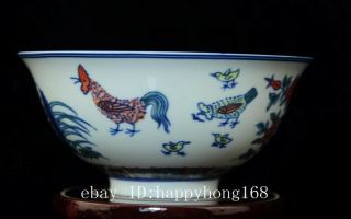 CHINESE PORCELAIN BOWL HAND - PAINTED chicken QIANLONG MARK b01 3