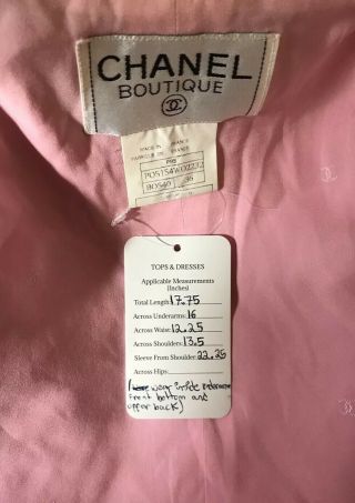 Rare Vtg Chanel 90s Pink Black Logo Button Crop Jacket XS SS1995 10