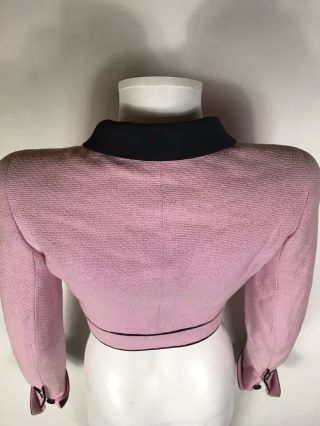 Rare Vtg Chanel 90s Pink Black Logo Button Crop Jacket XS SS1995 4