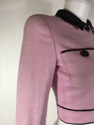 Rare Vtg Chanel 90s Pink Black Logo Button Crop Jacket XS SS1995 5