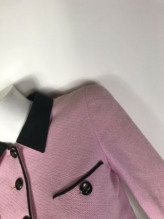 Rare Vtg Chanel 90s Pink Black Logo Button Crop Jacket XS SS1995 6