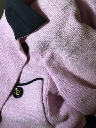 Rare Vtg Chanel 90s Pink Black Logo Button Crop Jacket XS SS1995 7
