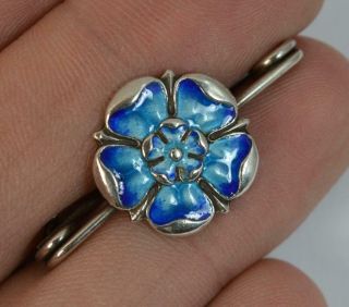 Antique Solid Silver & Aqua Blue Enamel Rose Flower Brooch