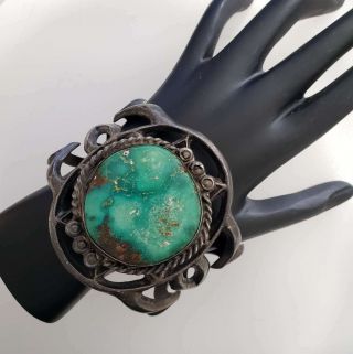 Vintage Large Turquoise Sterling Silver Cuff Bracelet Wb9 - Stc5